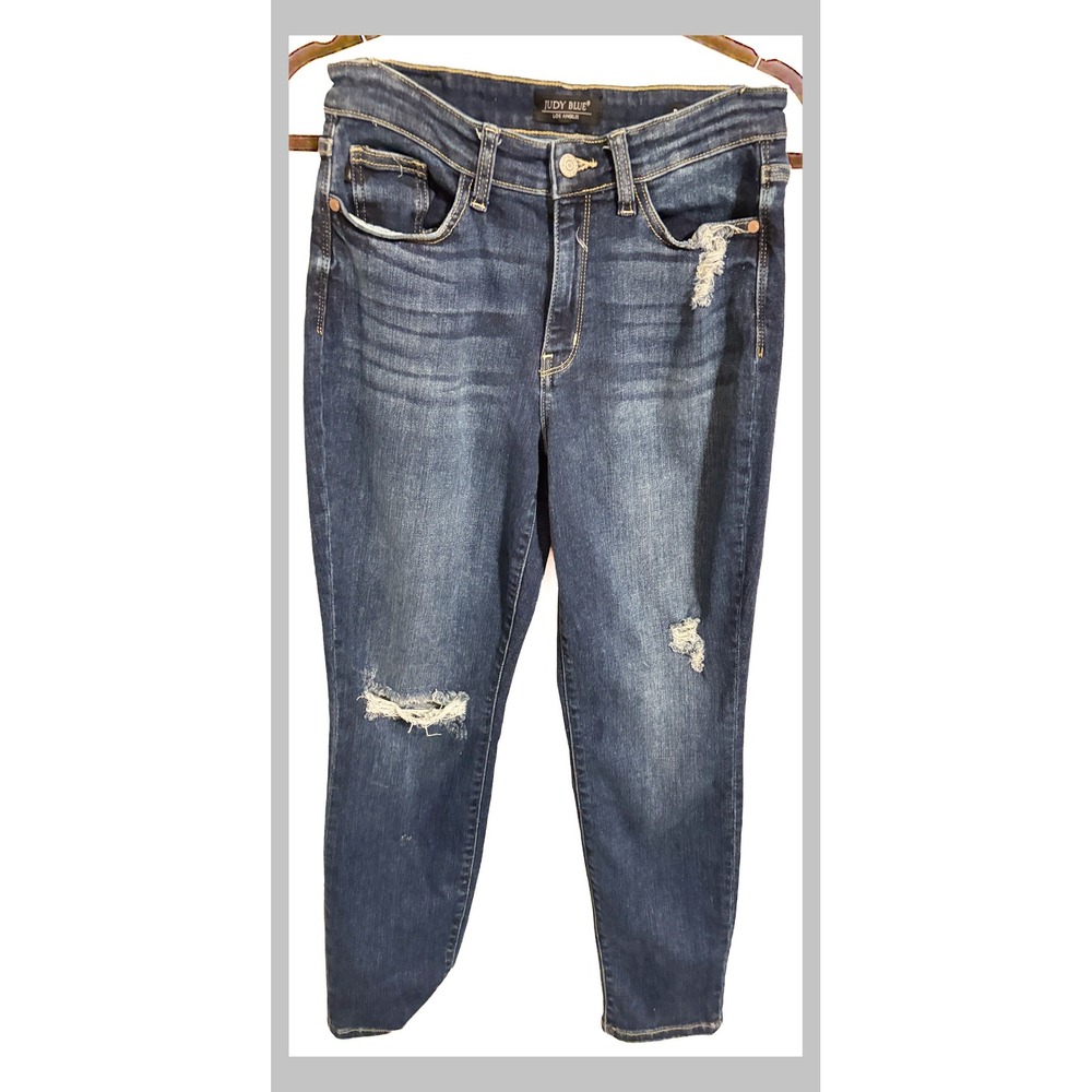 Judy Blue Los Angeles Distressed Skinny Jeans Medium Wash Blue Denim 3/26